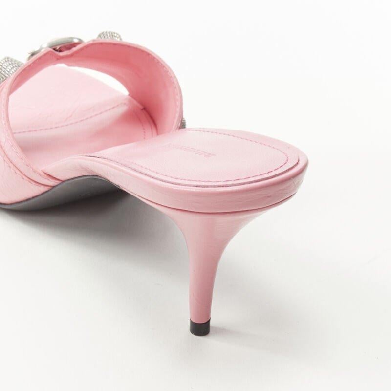 BALENCIAGA 2022 Cagole pink leather silver studded mule heel EU38 US8 For Sale 3