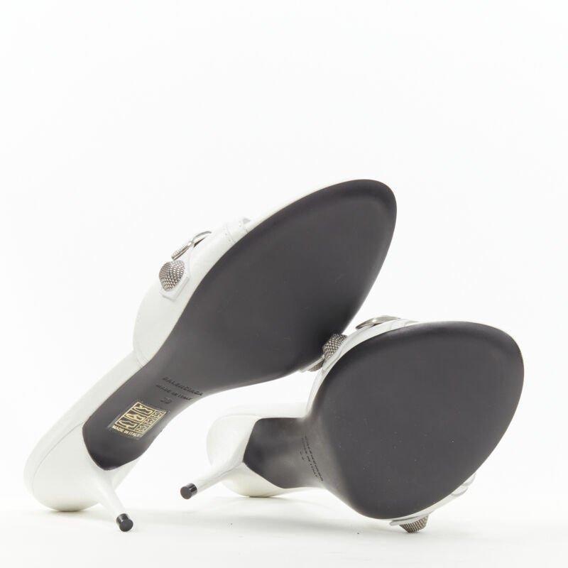 BALENCIAGA 2022 Cagole white leather silver studded mule heel EU39 US9 7