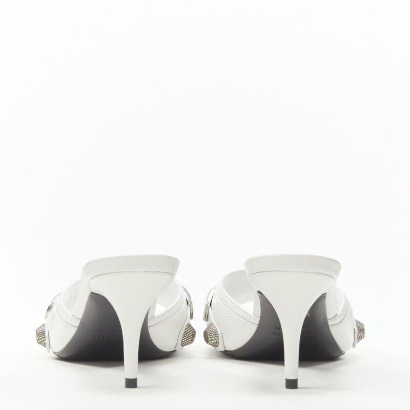 Women's BALENCIAGA 2022 Cagole white leather silver studded mule heel EU39 US9