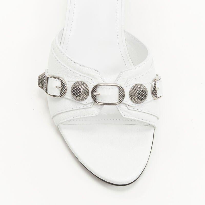 BALENCIAGA 2022 Cagole white leather silver studded mule heel EU39 US9 1