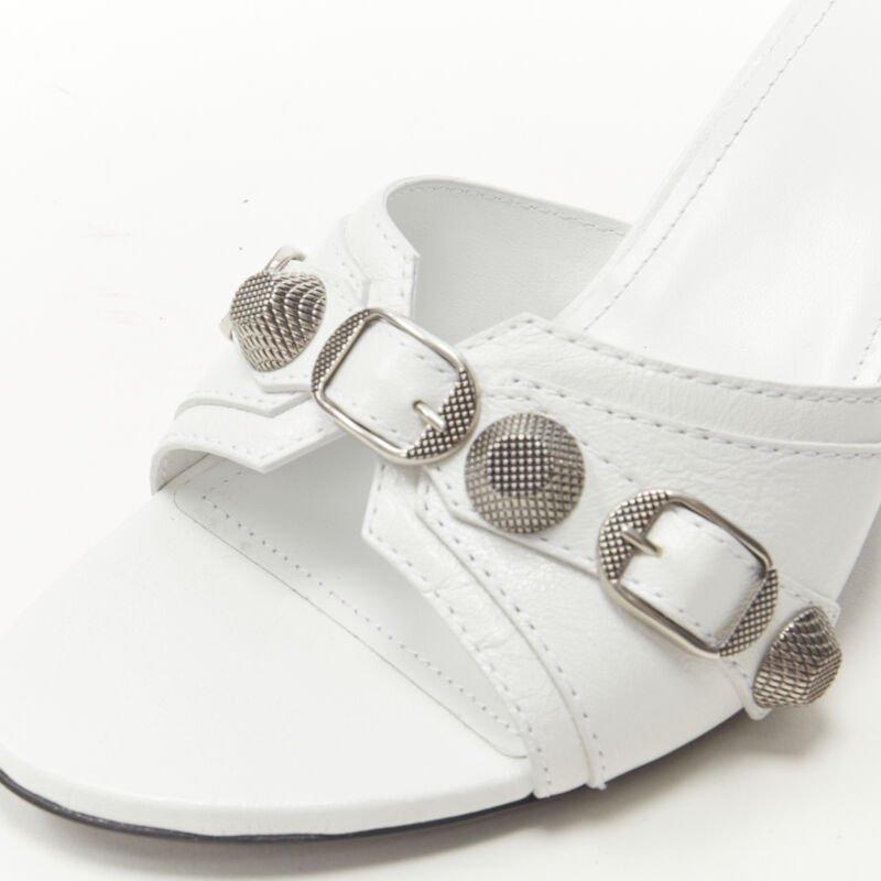 BALENCIAGA 2022 Cagole white leather silver studded mule heel EU39 US9 2