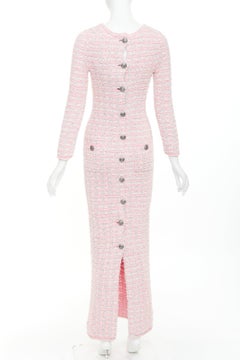 BALENCIAGA 2022 light pink stretch cotton tweed back to front midi dress XS