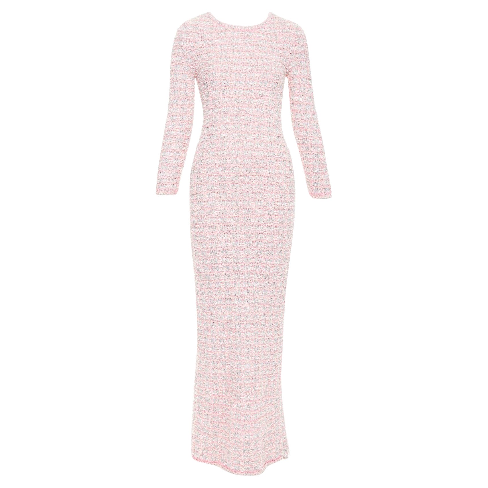 BALENCIAGA 2022 rose clair robe midi en tweed de coton stretch dos à dos XS en vente