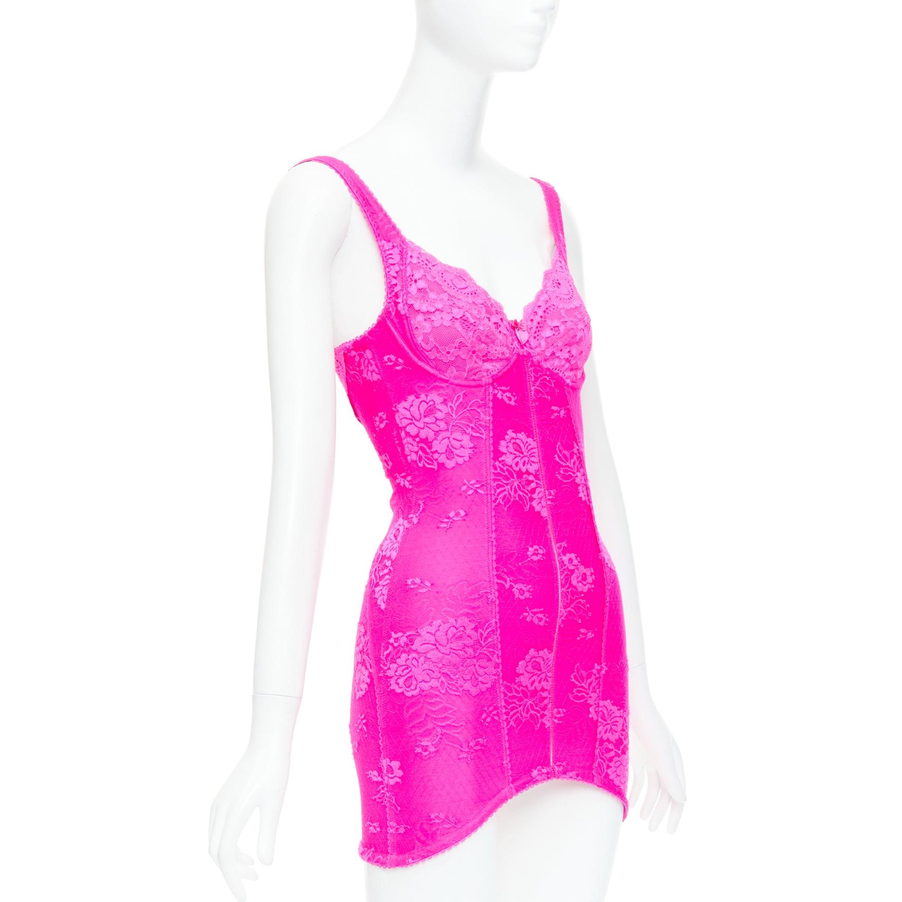 Pink BALENCIAGA 2022 Lingerie Mini bright pink lace micro short dress FR36 S Kim