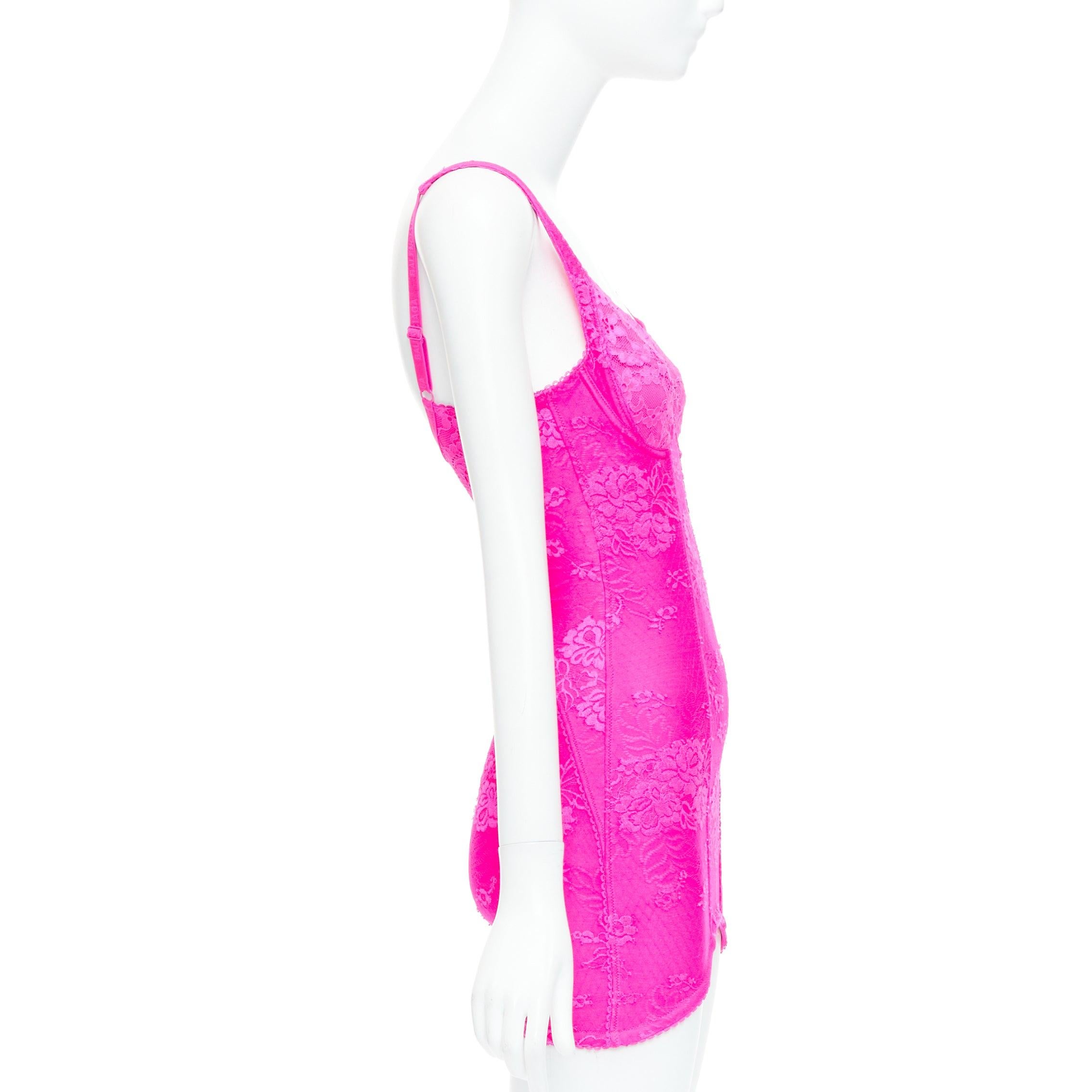 BALENCIAGA 2022 Lingerie Mini bright pink lace micro short dress FR36 S Kim In Excellent Condition In Hong Kong, NT