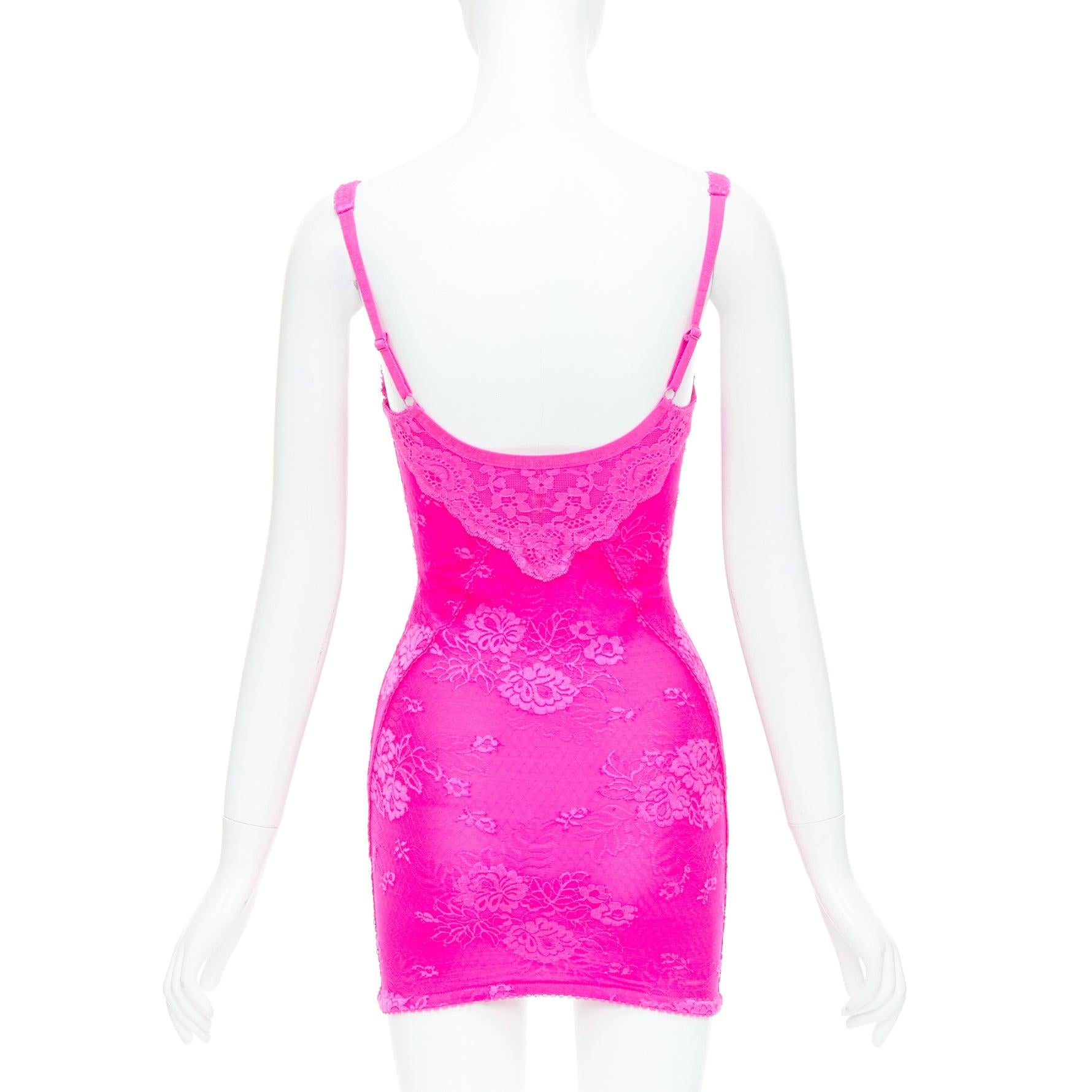Women's BALENCIAGA 2022 Lingerie Mini bright pink lace micro short dress FR36 S Kim