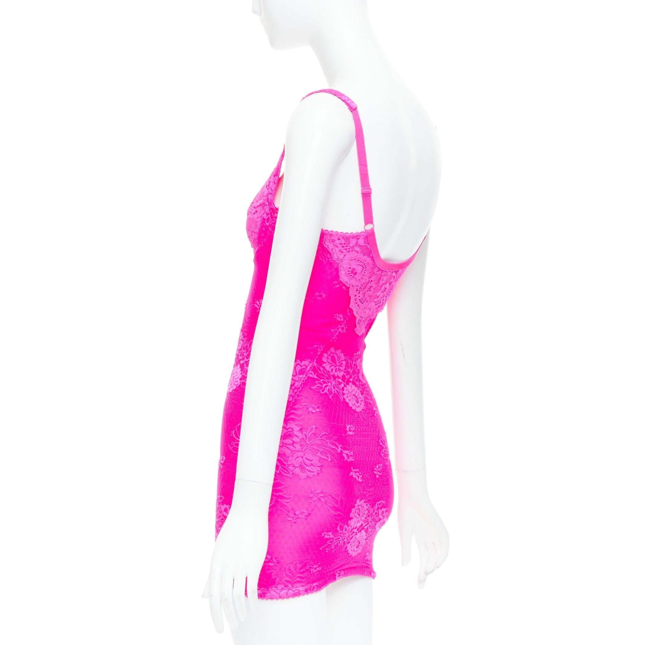 BALENCIAGA 2022 Lingerie Mini bright pink lace micro short dress FR36 S Kim 1