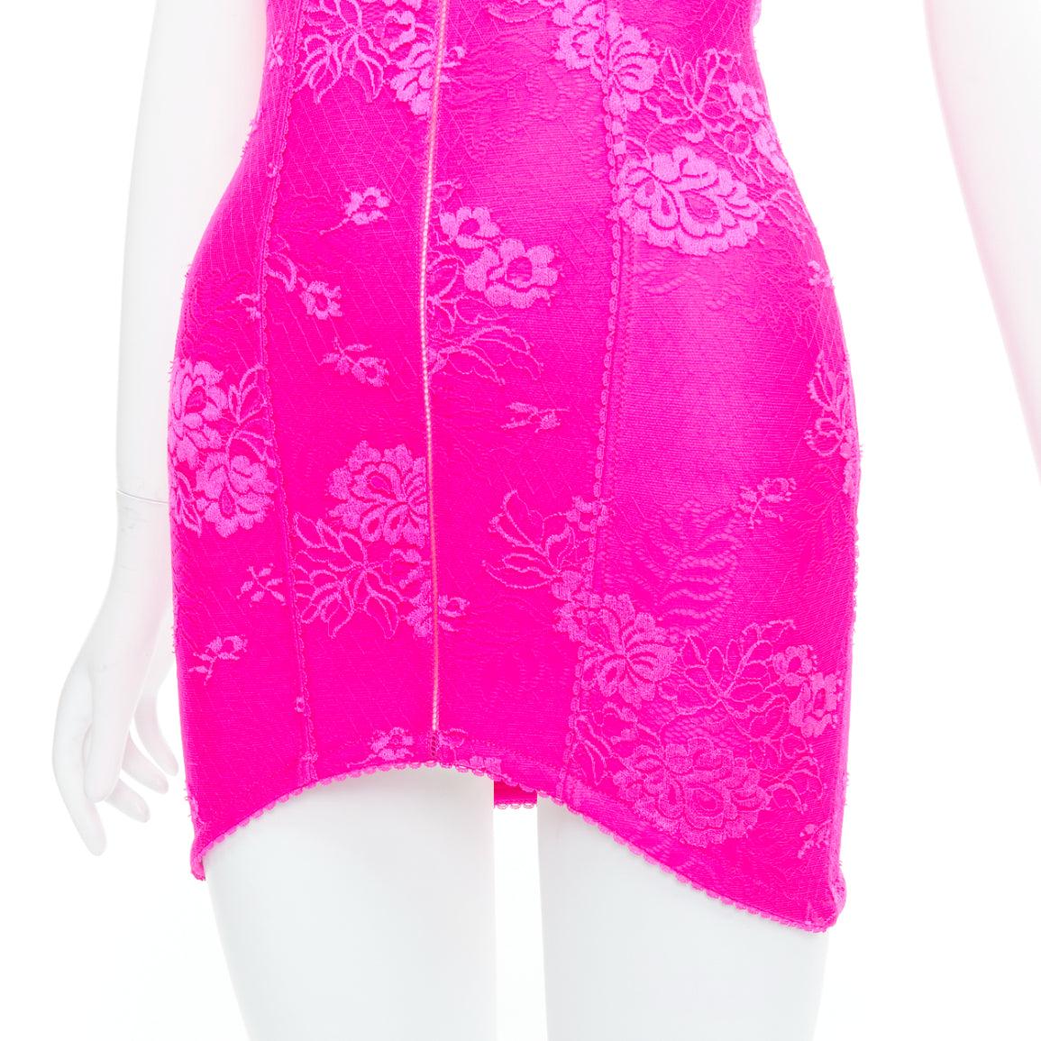BALENCIAGA 2022 Lingerie Mini bright pink lace micro short dress FR36 S Kim 2