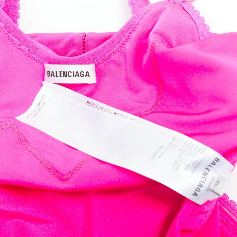 BALENCIAGA 2022 Lingerie Mini bright pink lace micro short dress FR36 S Kim