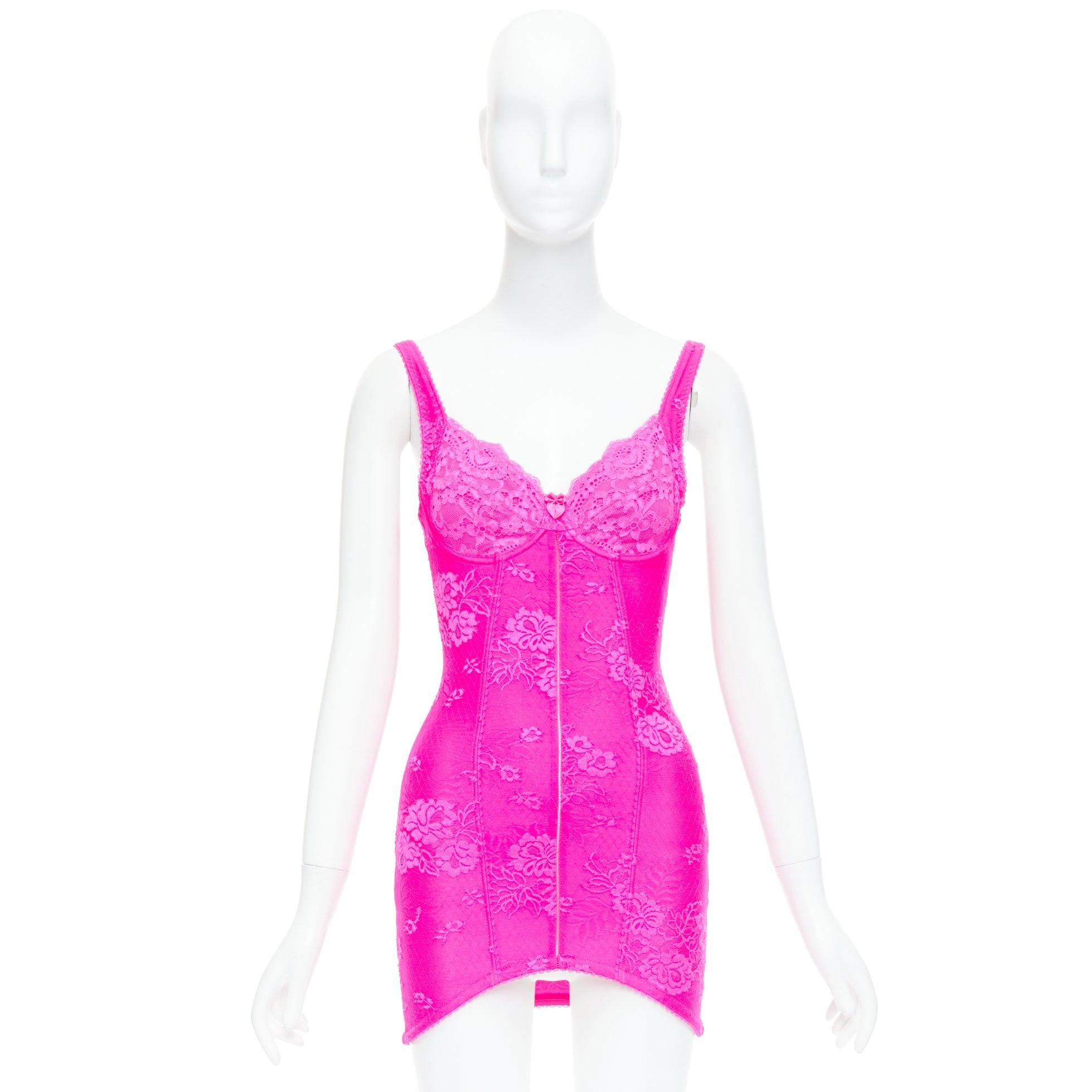 BALENCIAGA 2022 Lingerie Mini bright pink lace micro short dress FR36 S Kim 4