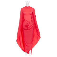 BALENCIAGA 2022 Runway red draped bodycon dramatic cape back dress FR38 M
