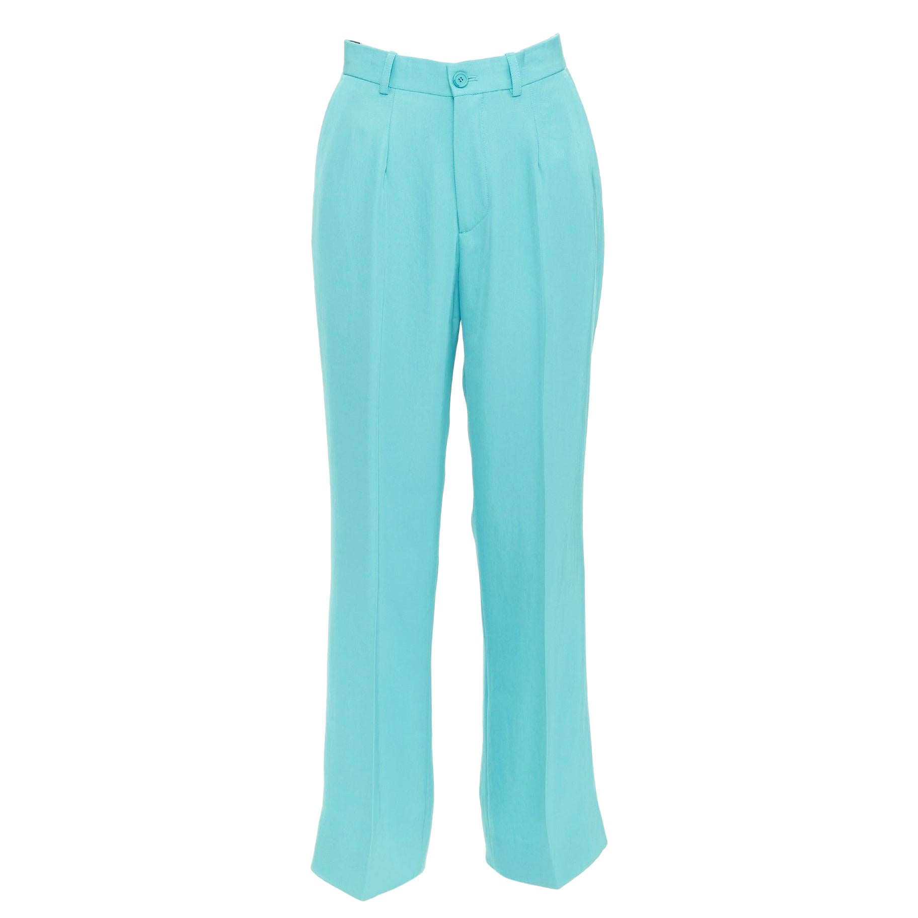 BALENCIAGA 2022 Unfit pantalón recto de sarga de alto brillo azul turquesa XS