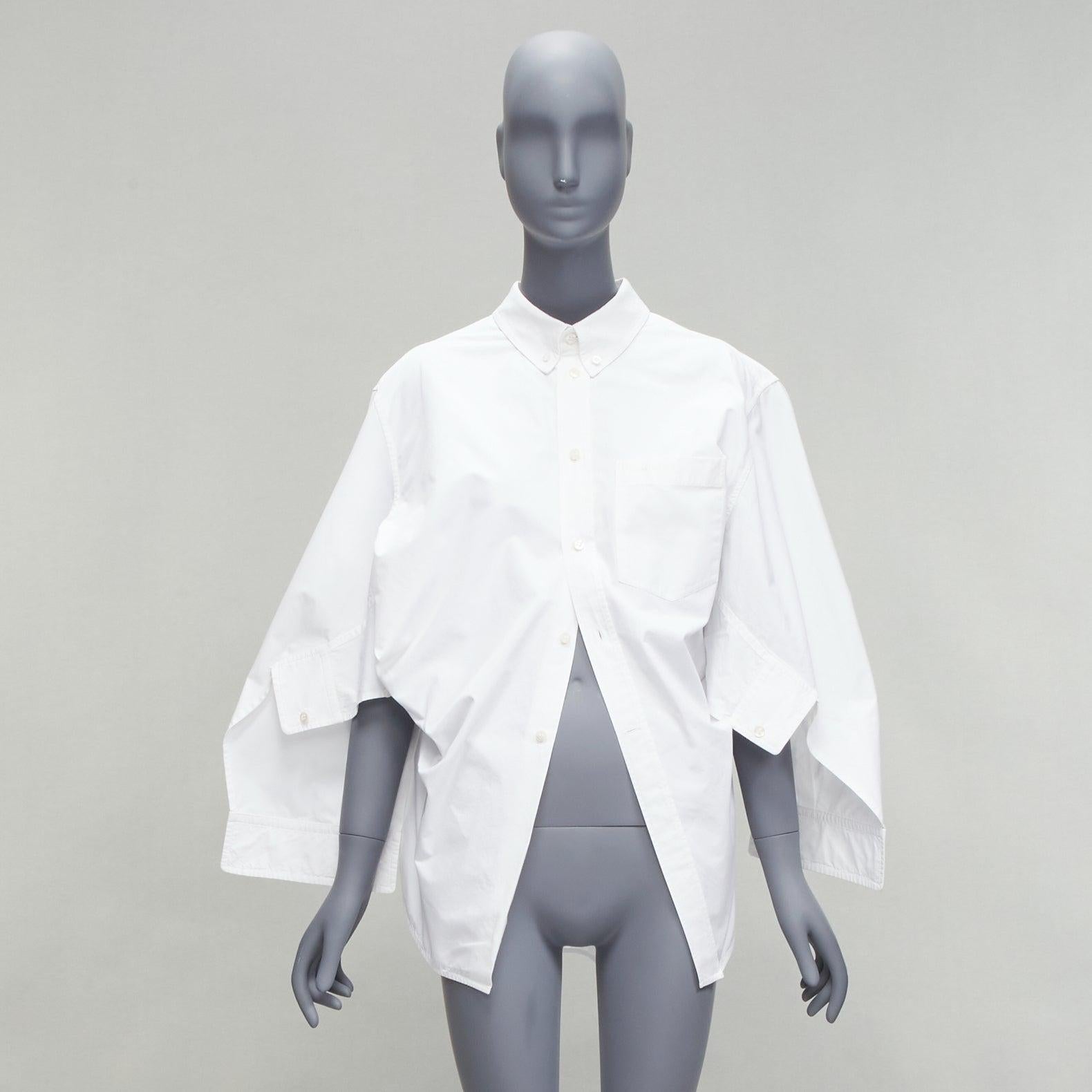 BALENCIAGA 2022 white BB desconstructed kimono sleeve oversized shirt FR36 S For Sale 5