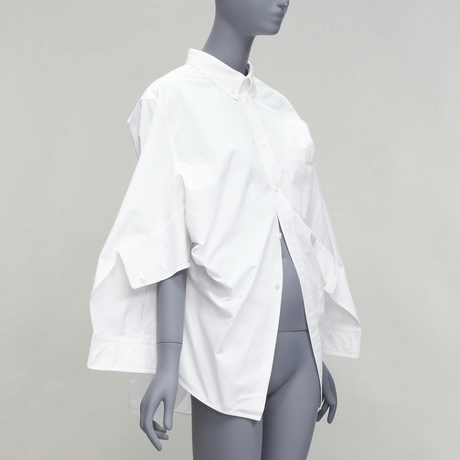 Gray BALENCIAGA 2022 white BB desconstructed kimono sleeve oversized shirt FR36 S For Sale