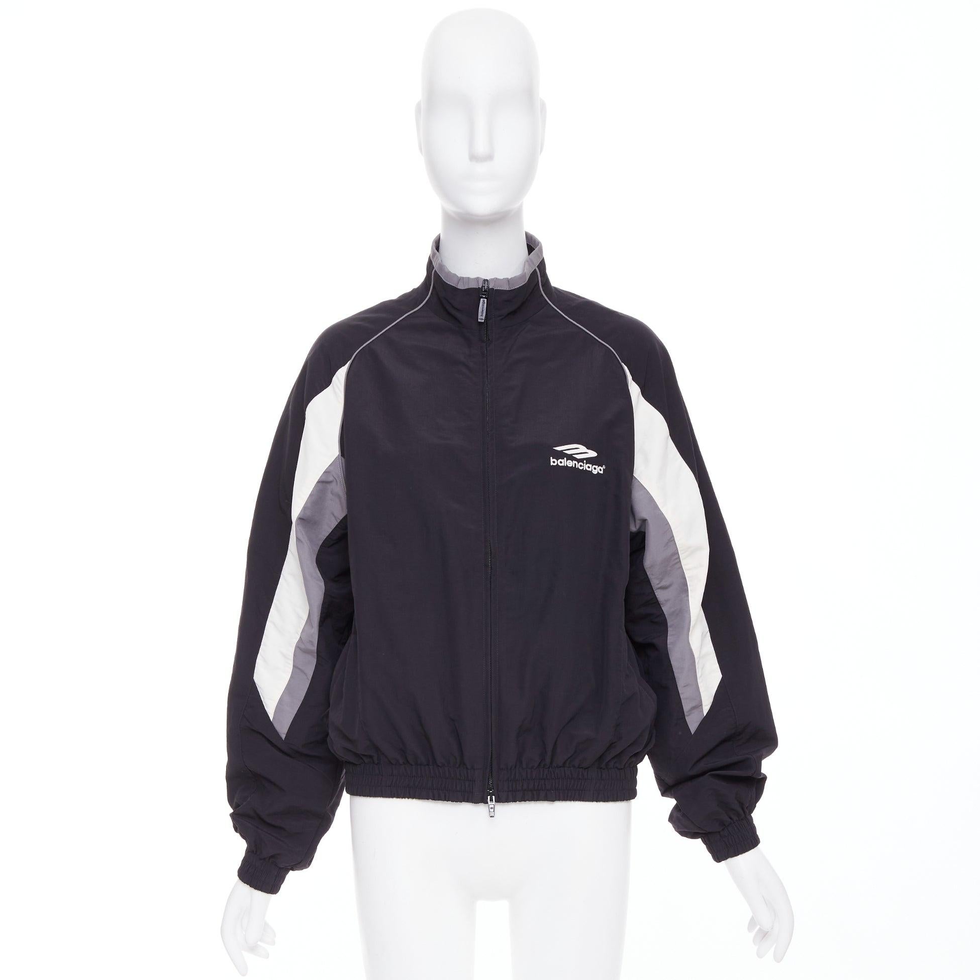 BALENCIAGA 2023 3B black grey white sports oversized track jacket S.S. White en vente 5