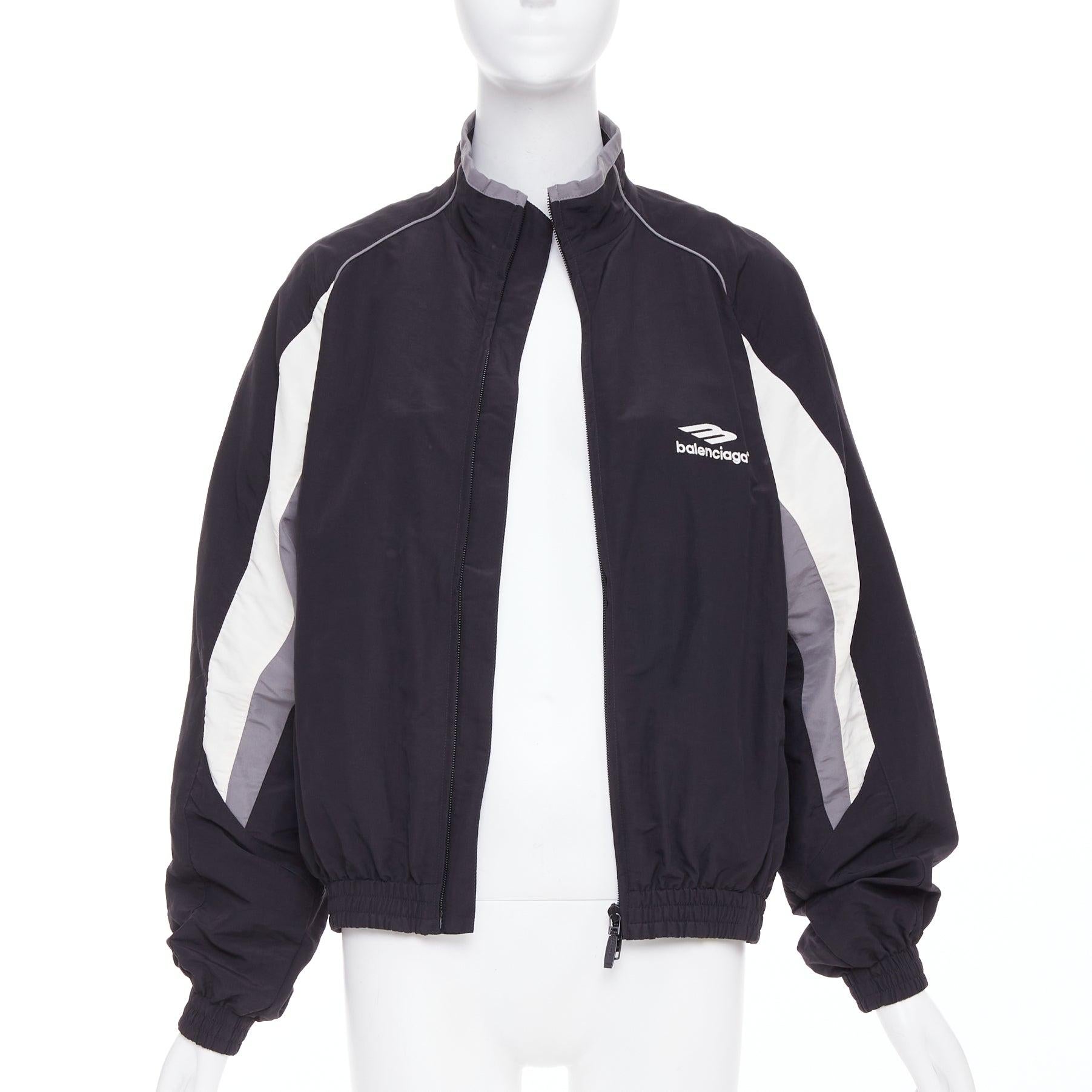 Noir BALENCIAGA 2023 3B black grey white sports oversized track jacket S.S. White en vente