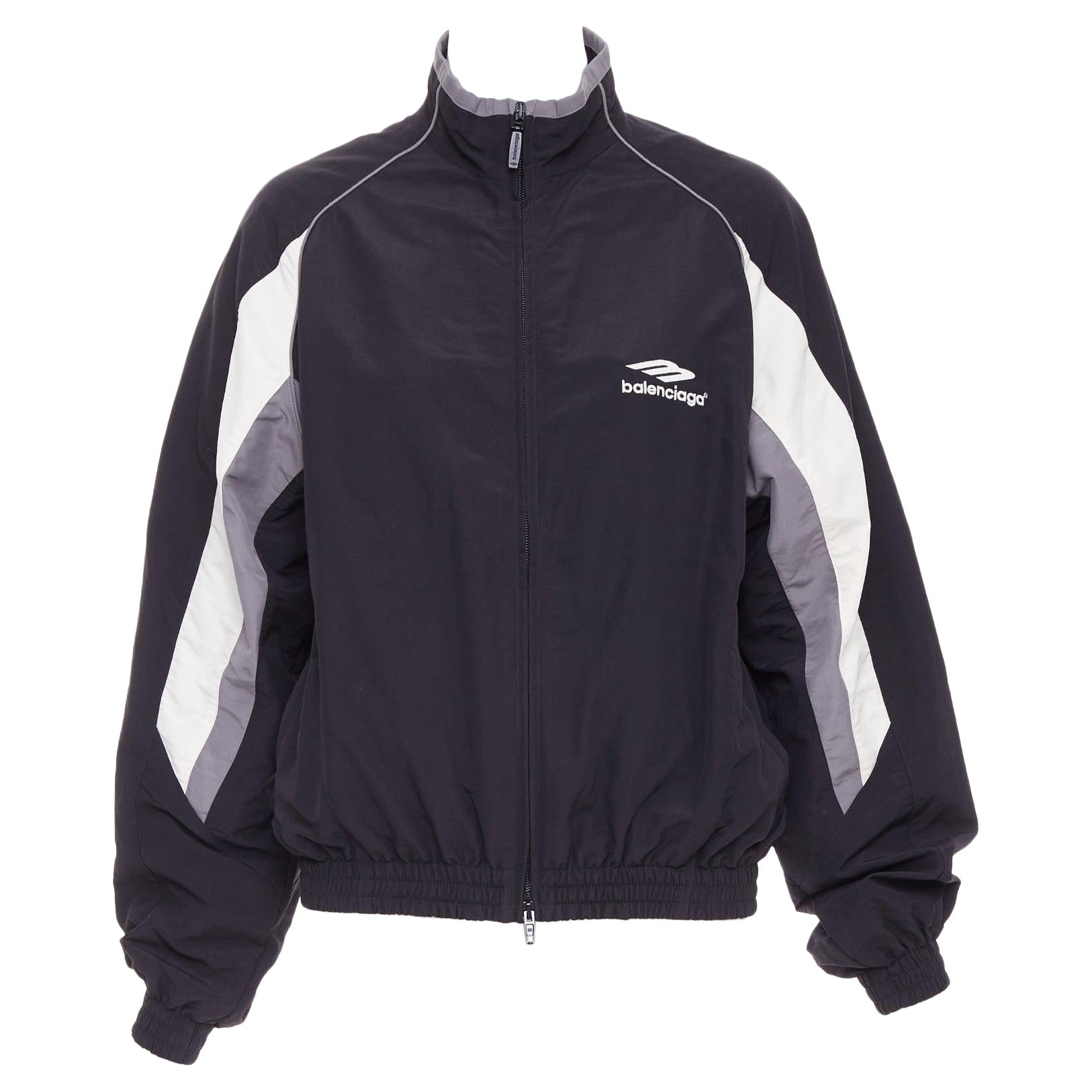 BALENCIAGA 2023 3B black grey white sports oversized track jacket S.S. White en vente