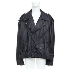 BALENCIAGA 2024 Demna black super oversized cowhide leather moto biker jacket L