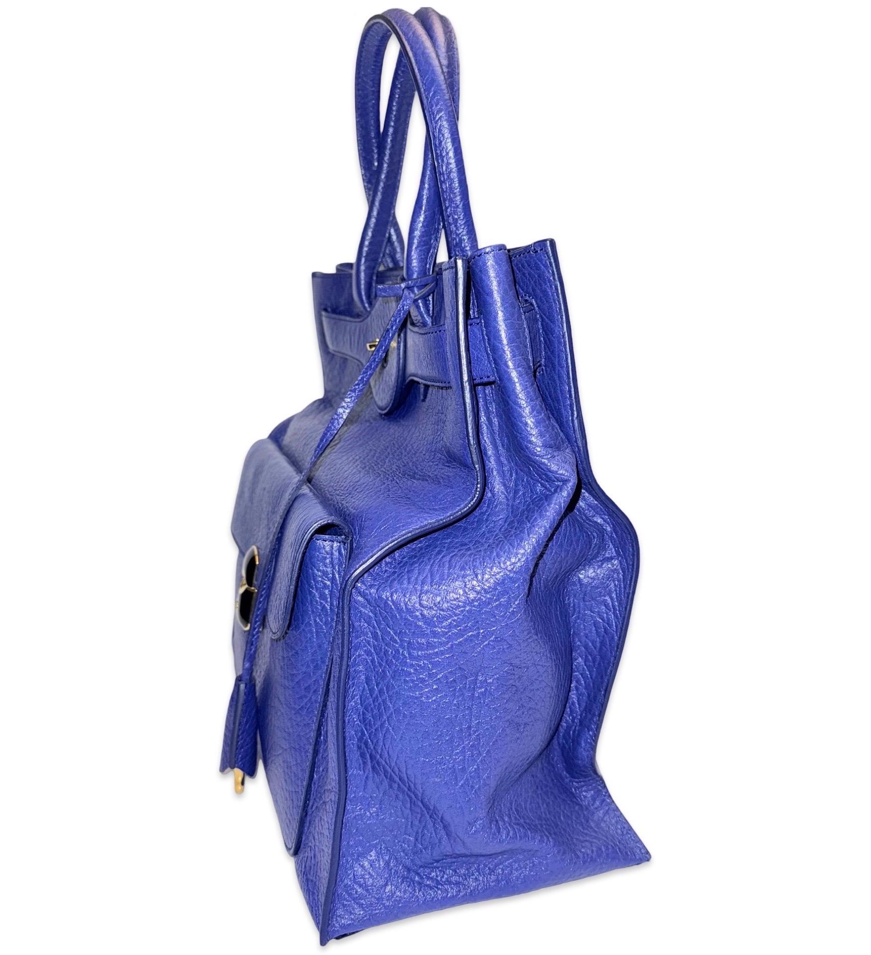 Balenciaga 33cm blue leather structure handle bag In Excellent Condition For Sale In Sheung Wan, HK