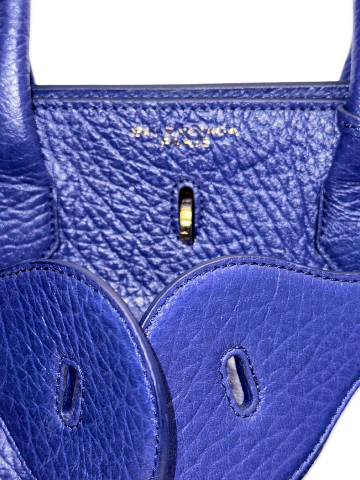 Balenciaga 33cm blue leather structure handle bag For Sale 3
