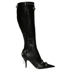 Balenciaga 90mm Cagole Leather Black Tall Boots (Eu 39 Us 8)