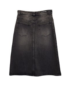 Balenciaga A-line Midi Denim Skirt in Dark Grey Cotton