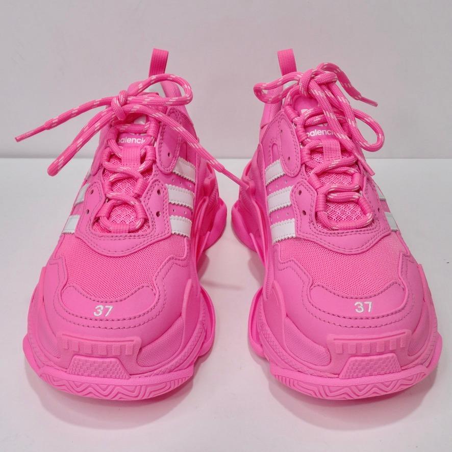 Women's or Men's Balenciaga Adidas Tripple S Sneaker Neon Pink For Sale