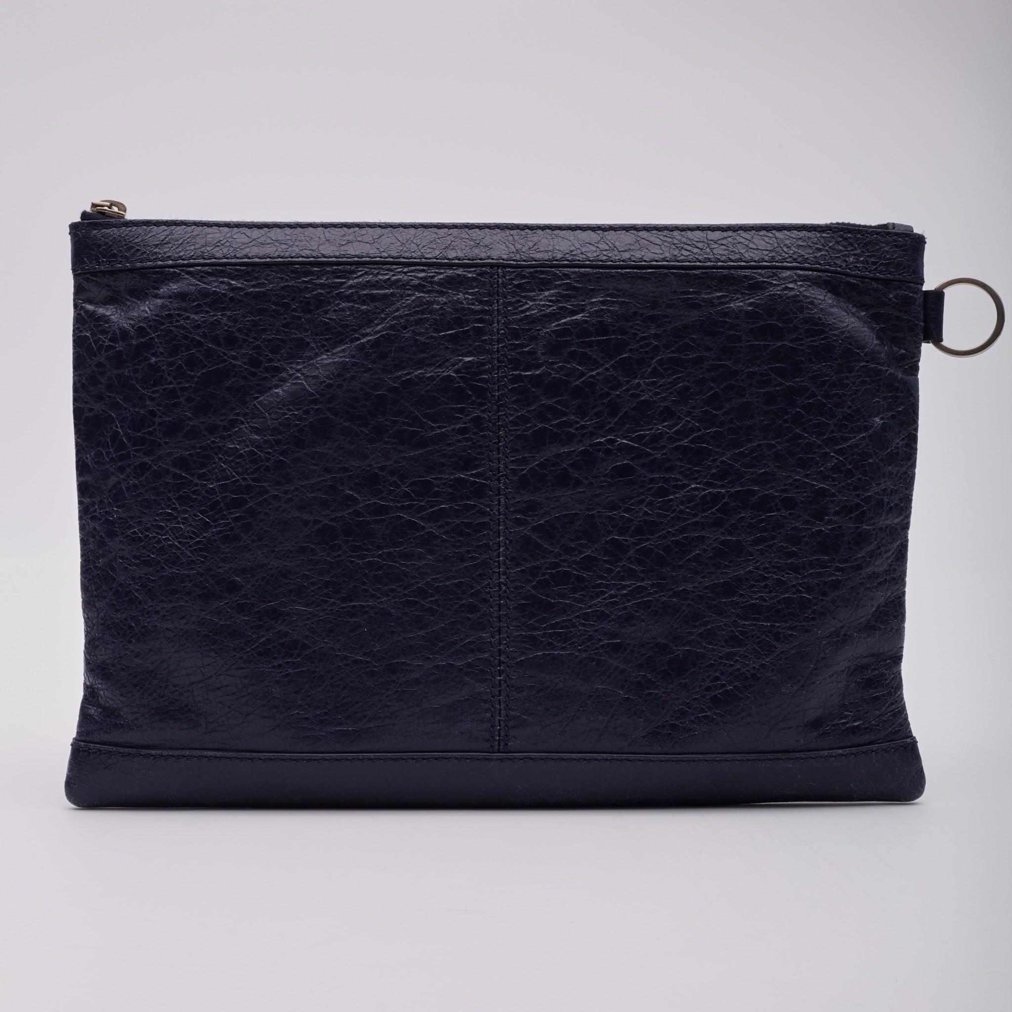 Women's Balenciaga Aged Leather City Pouch Bag Navy