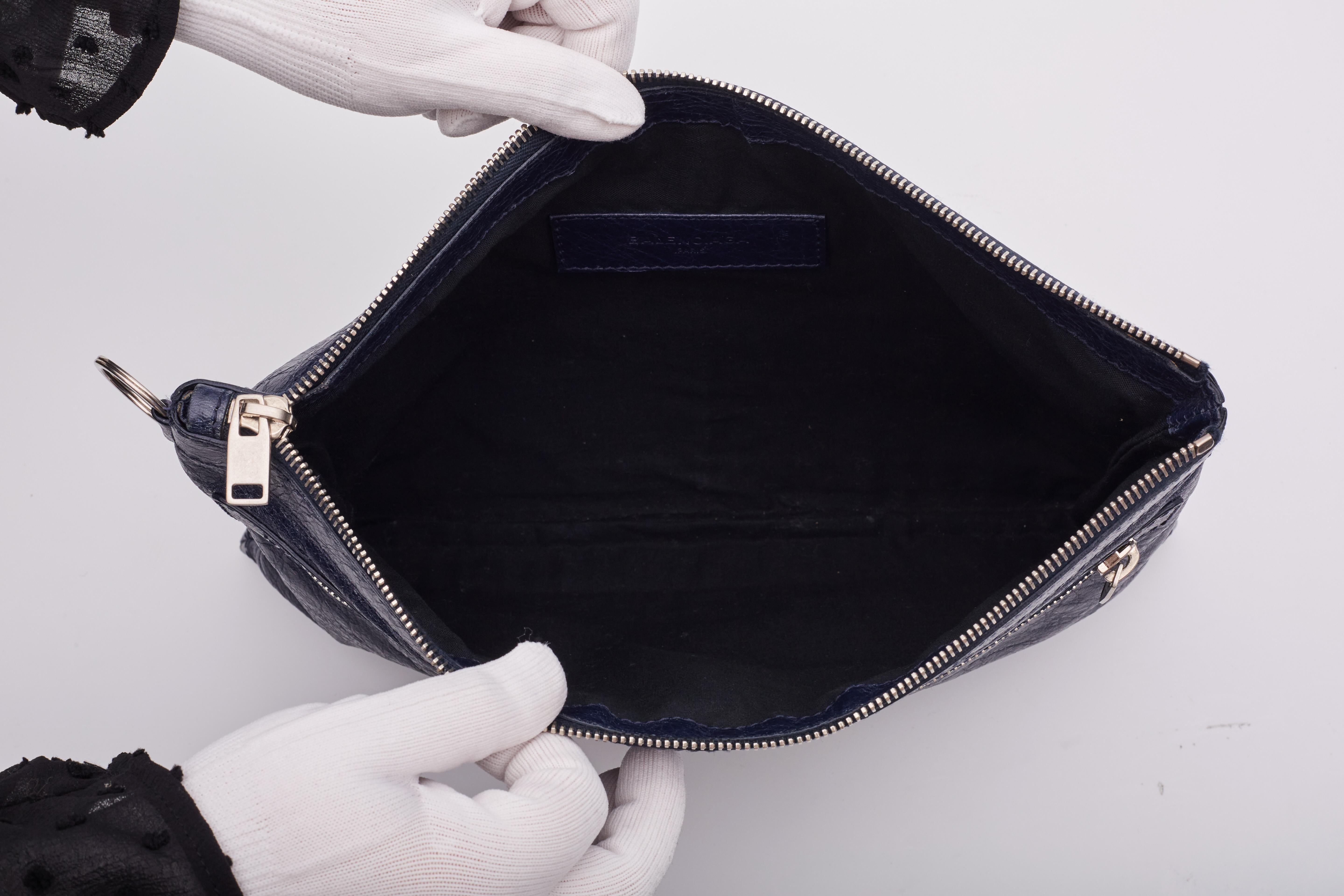 Balenciaga Aged Leather City Pouch Bag Navy 4