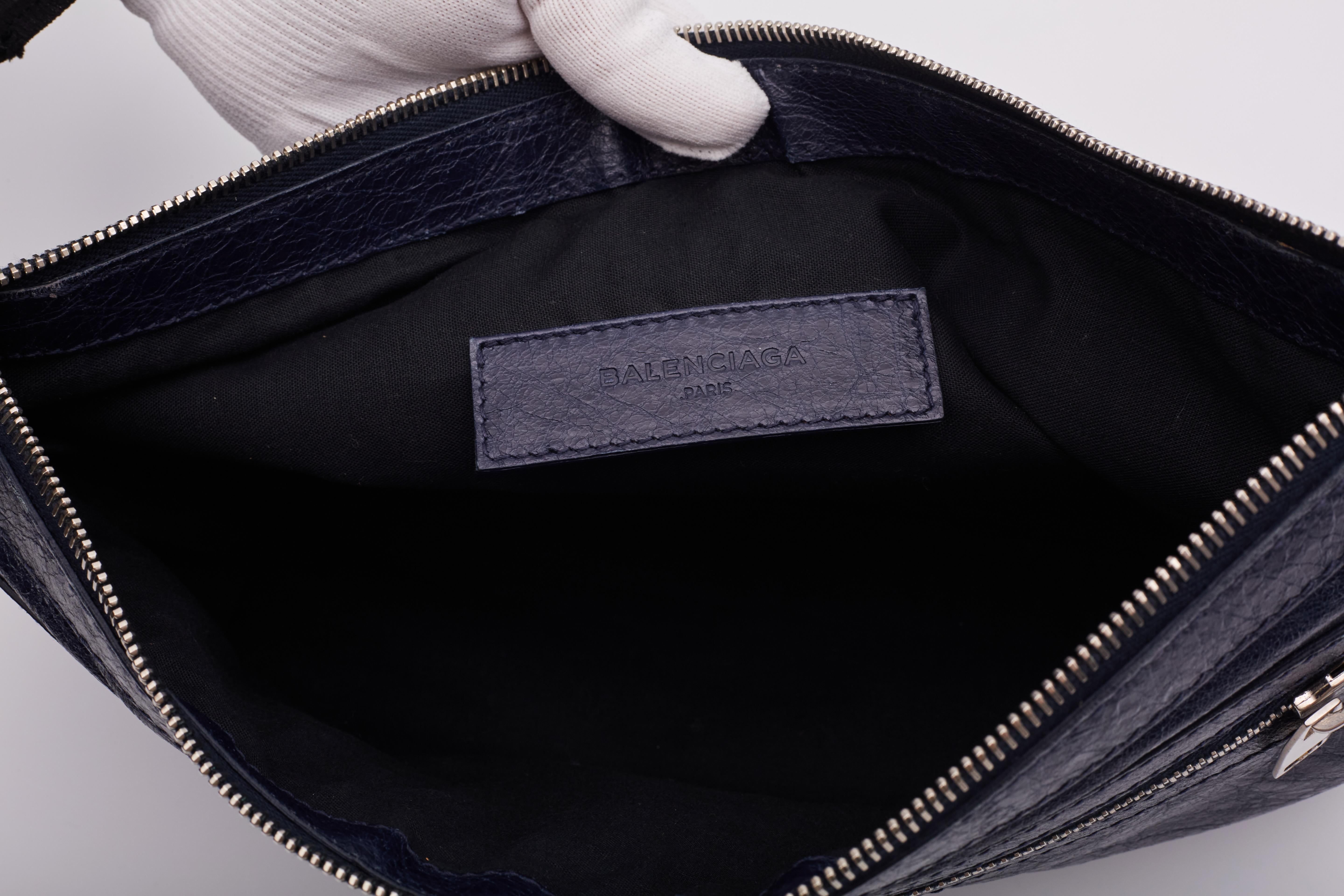 Balenciaga Aged Leather City Pouch Bag Navy 5