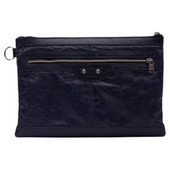 Balenciaga Aged Leather City Pouch Bag Navy