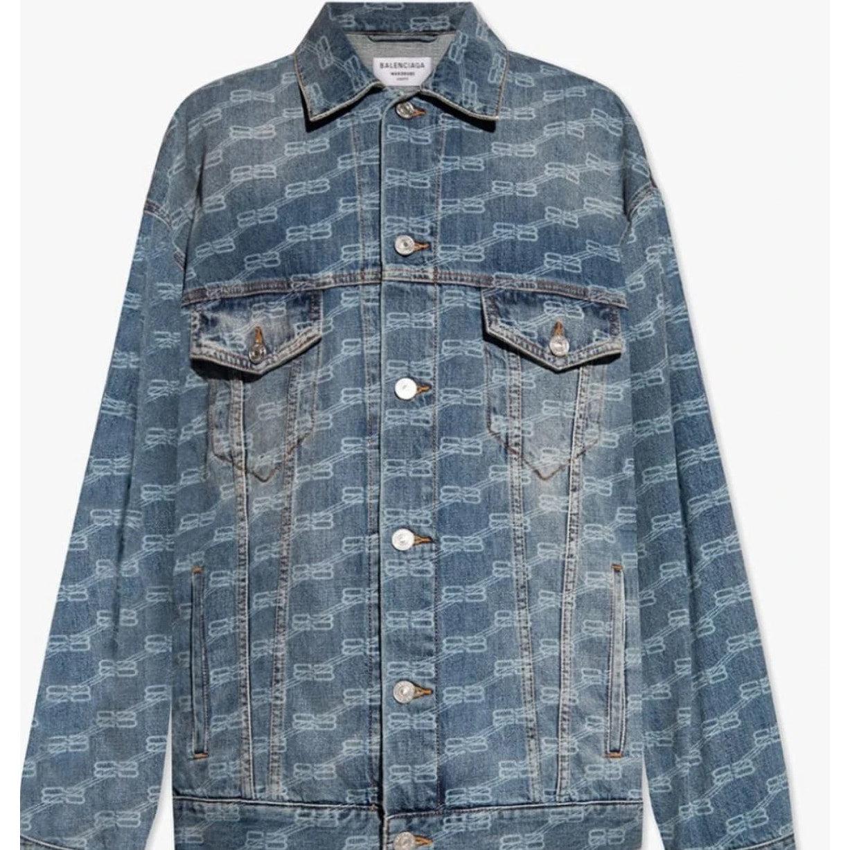 Balenciaga All-Over Logo Denim Jacke in Übergröße - XS im Angebot 2