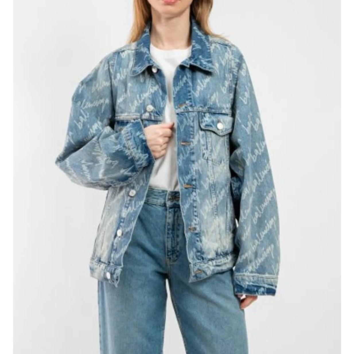 Balenciaga All-Over Logo Denim Jacke in Übergröße - XS im Angebot 3