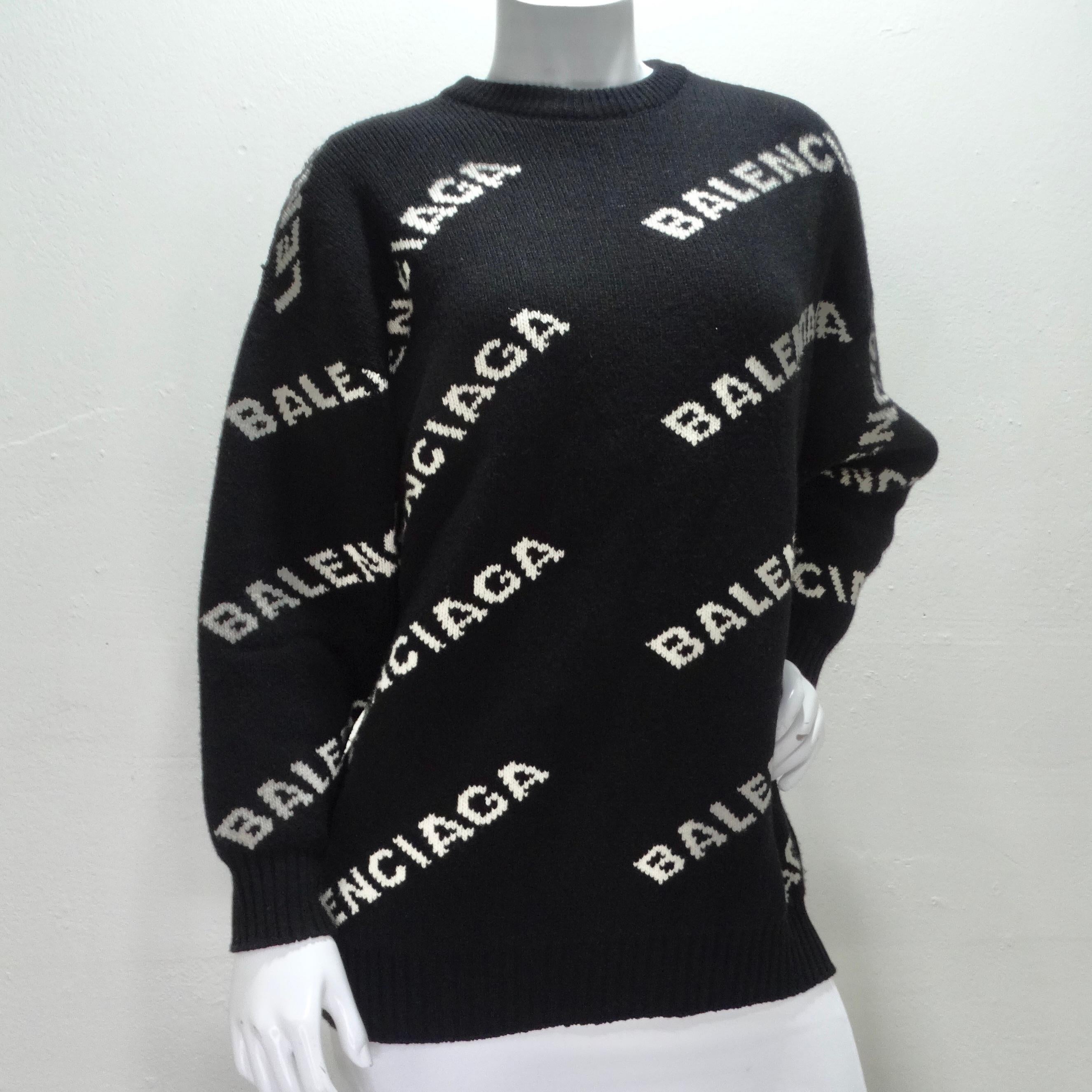 Introducing the Balenciaga Allover Logo Wool Sweater - a classic yet contemporary addition to your wardrobe that effortlessly combines comfort and style. This sweater embodies the essence of Balenciaga's timeless luxury. Crafted from premium black
