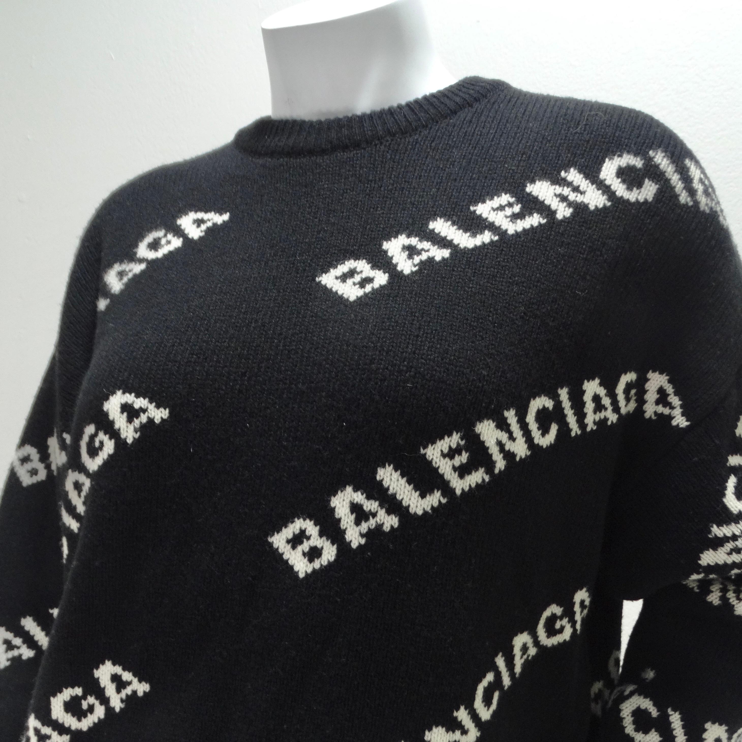Black Balenciaga Allover Logo Wool Sweater For Sale
