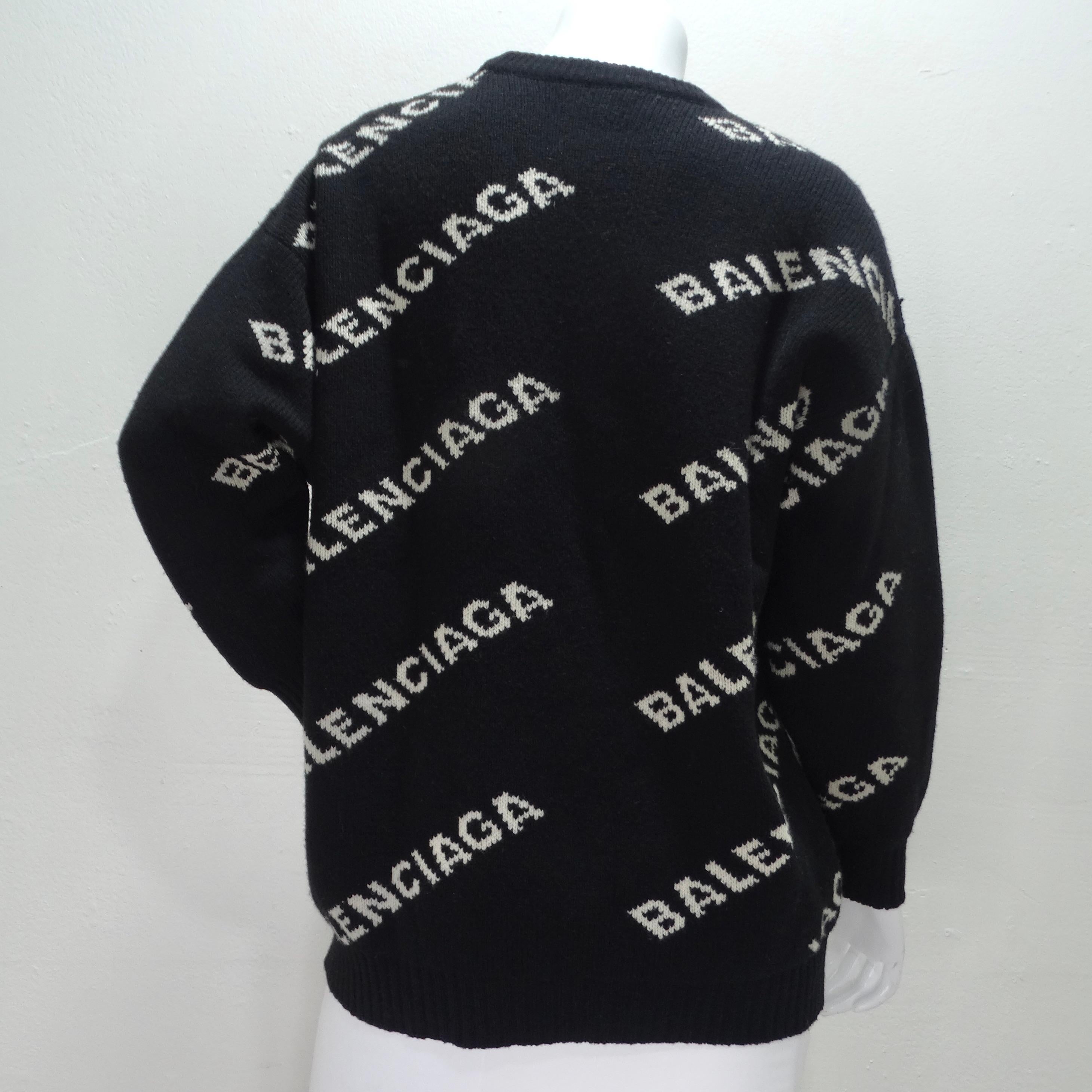Women's or Men's Balenciaga Allover Logo Wool Sweater For Sale