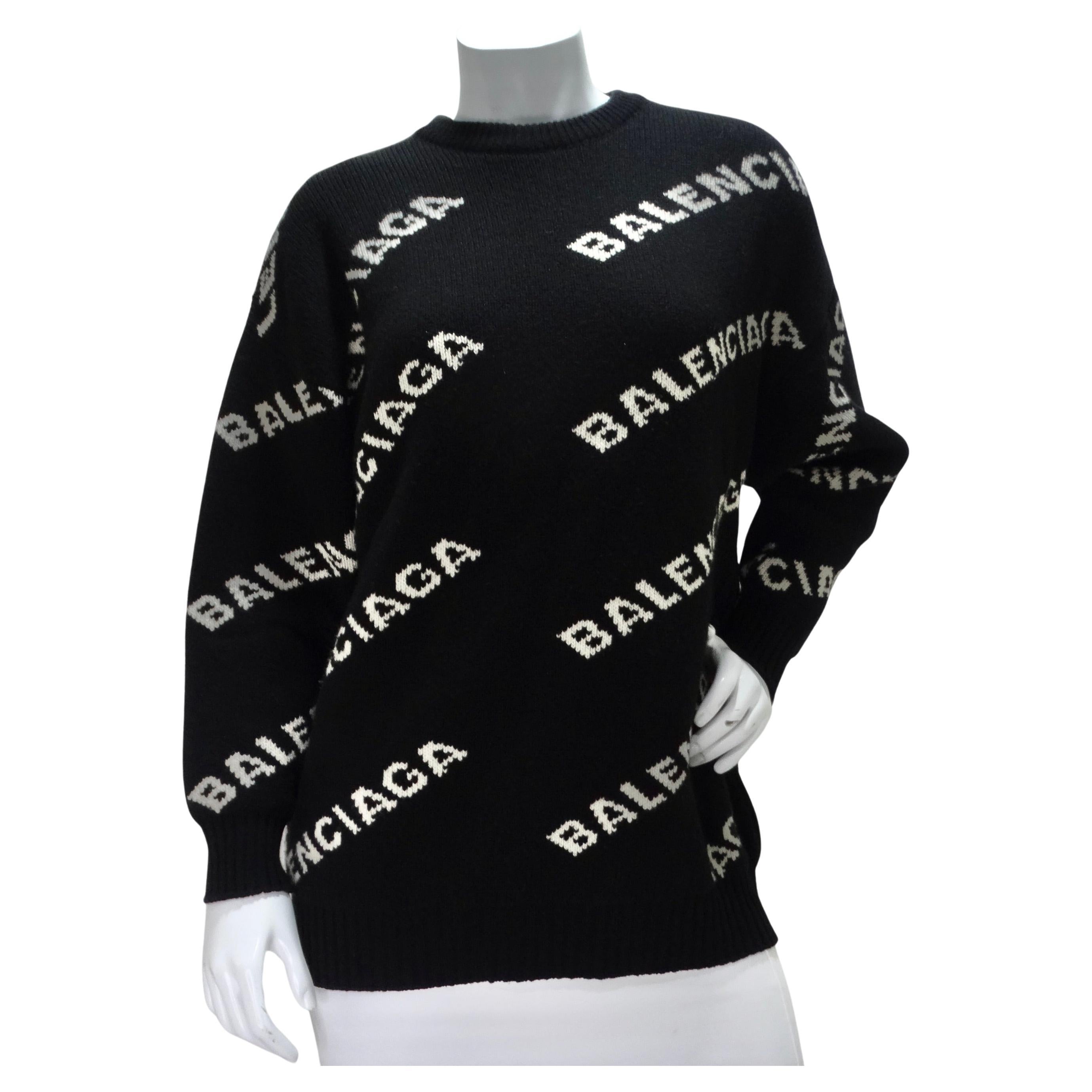 Balenciaga Allover Logo Wool Sweater En vente sur 1stDibs