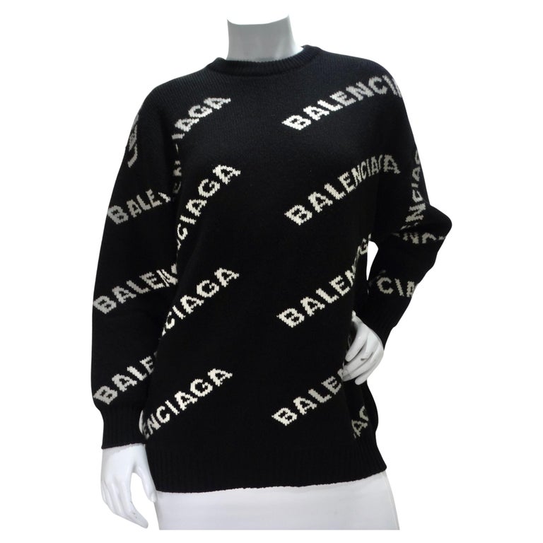 Balenciaga Allover Logo Wool Sweater For Sale at 1stDibs