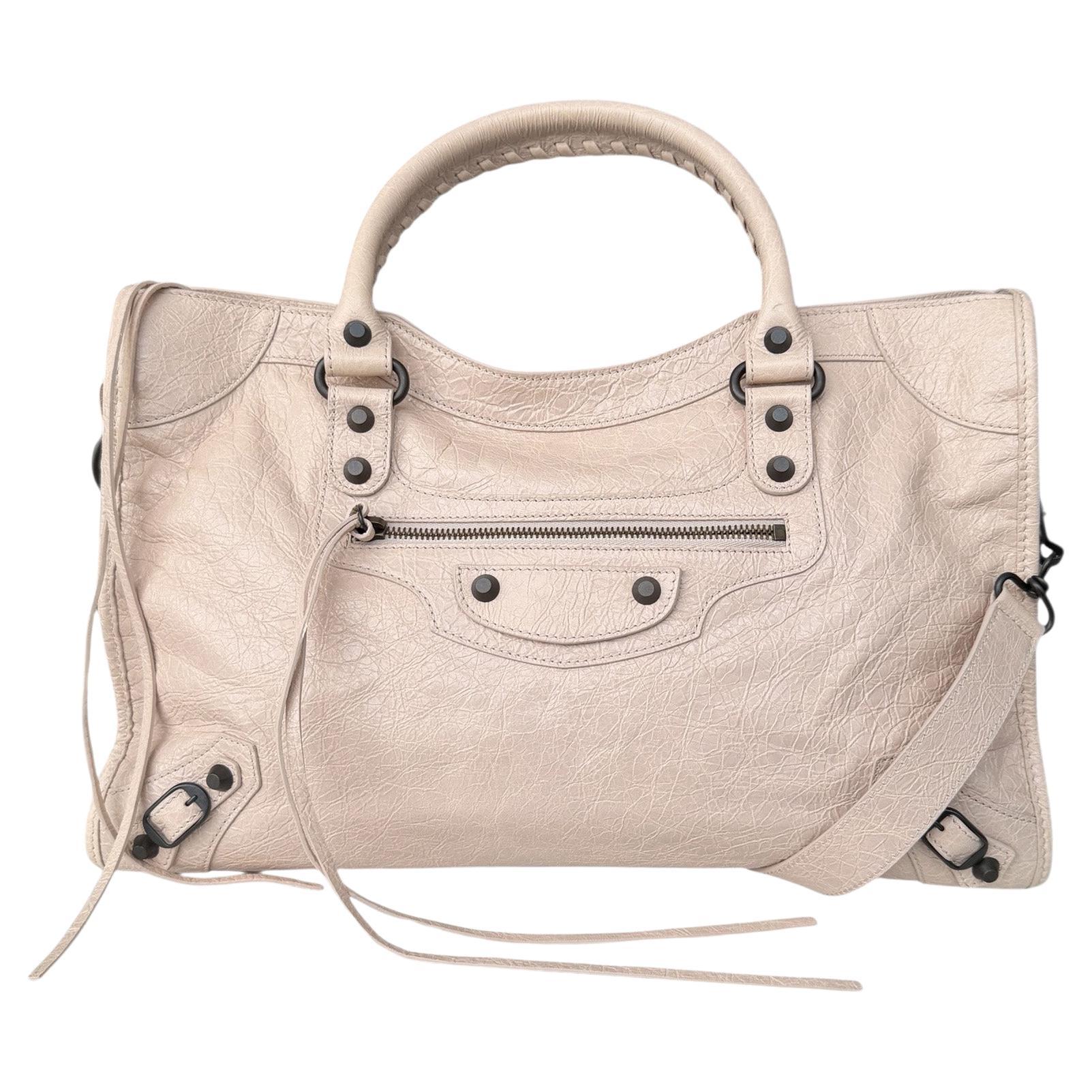 Balenciaga Mandel Arena Storico Lammfell Leder Medium Le City Tasche w / Messing