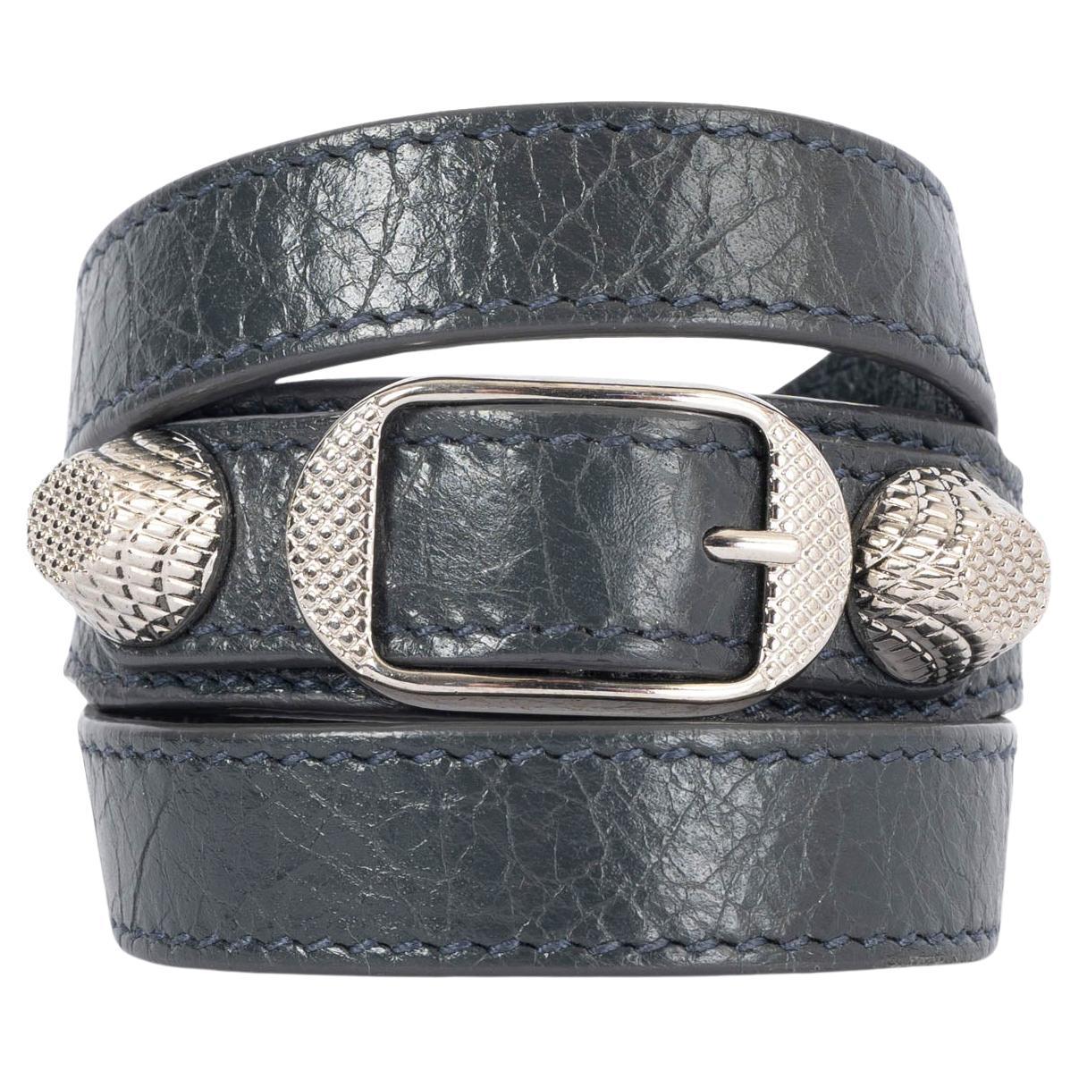 BALENCIAGA anthracite grey leather ARENA GIANT TRIPLE TOUR Bracelet S For Sale