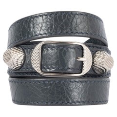 BALENCIAGA anthracite grey leather ARENA GIANT TRIPLE TOUR Bracelet S