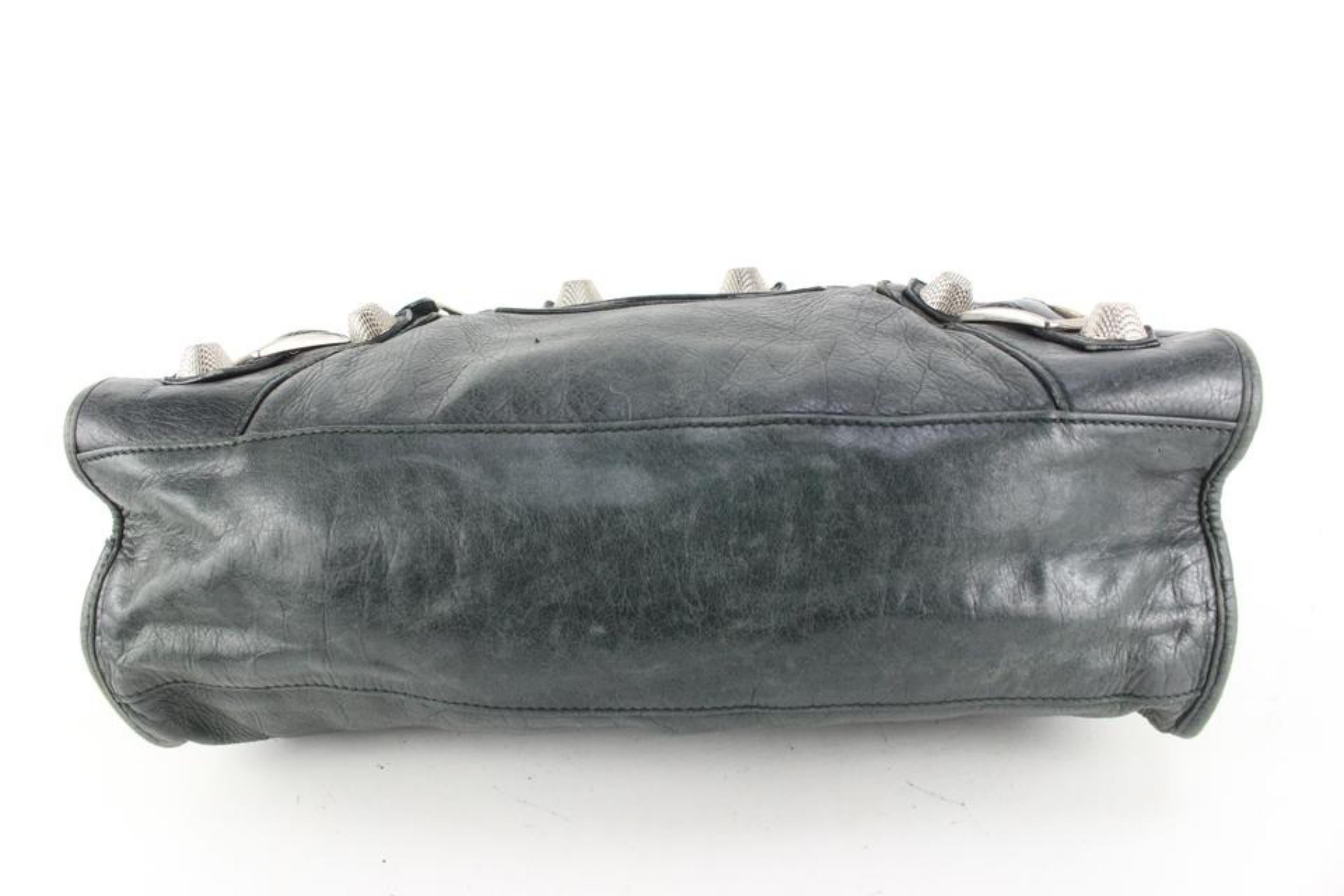 Balenciaga Anthracite Lambskin Leather Giant 21 Silver City Bag 99ba52s In Fair Condition In Dix hills, NY
