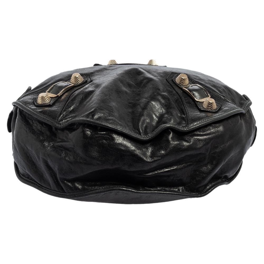 Black Balenciaga Anthracite Leather GSH Sphere Hobo