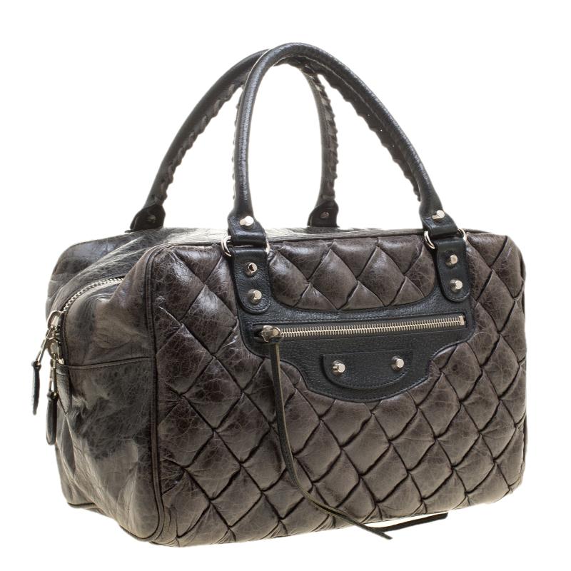 Balenciaga Anthracite Quilted Chevre Leather Satchel In Good Condition In Dubai, Al Qouz 2
