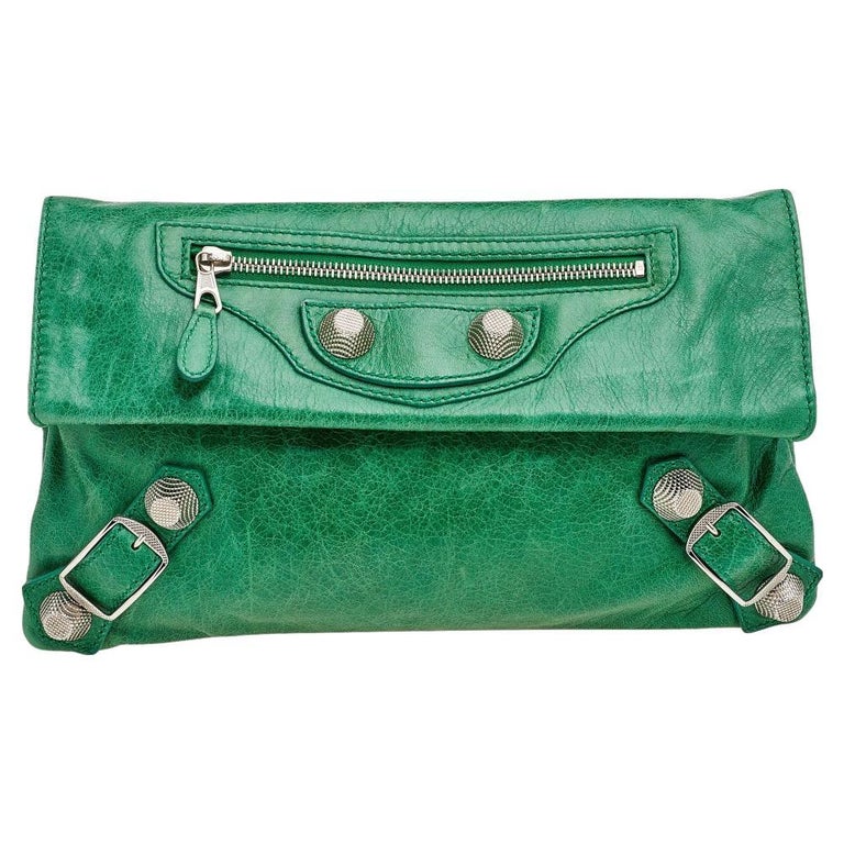 Balenciaga Apple Green Leather Giant 21 Envelope Clutch For Sale at 1stDibs