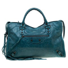 Balenciaga Aquamarine Leather Classic City RH Tote