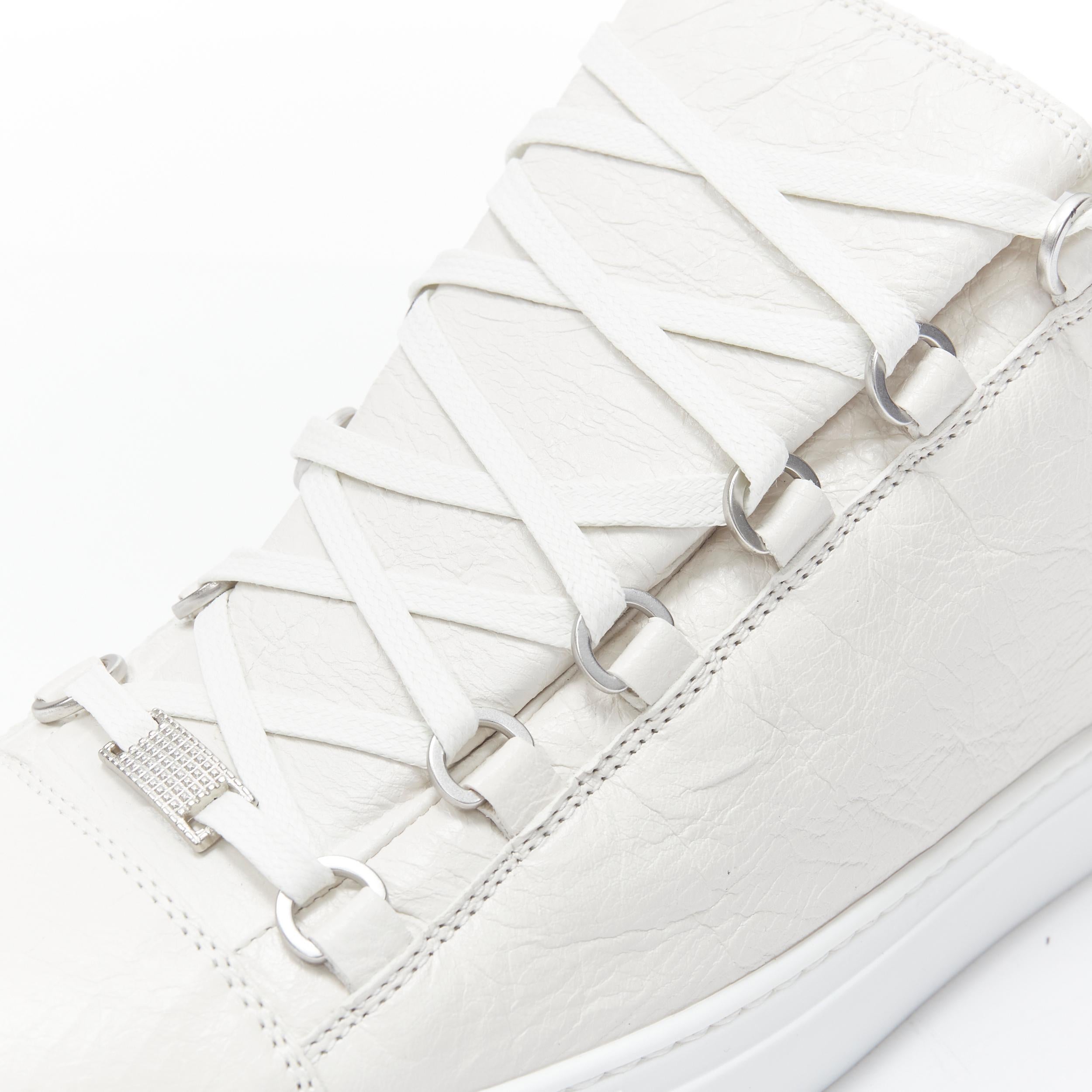 Men's BALENCIAGA Arena Blanc off white crinkle leather low top sneaker EU44