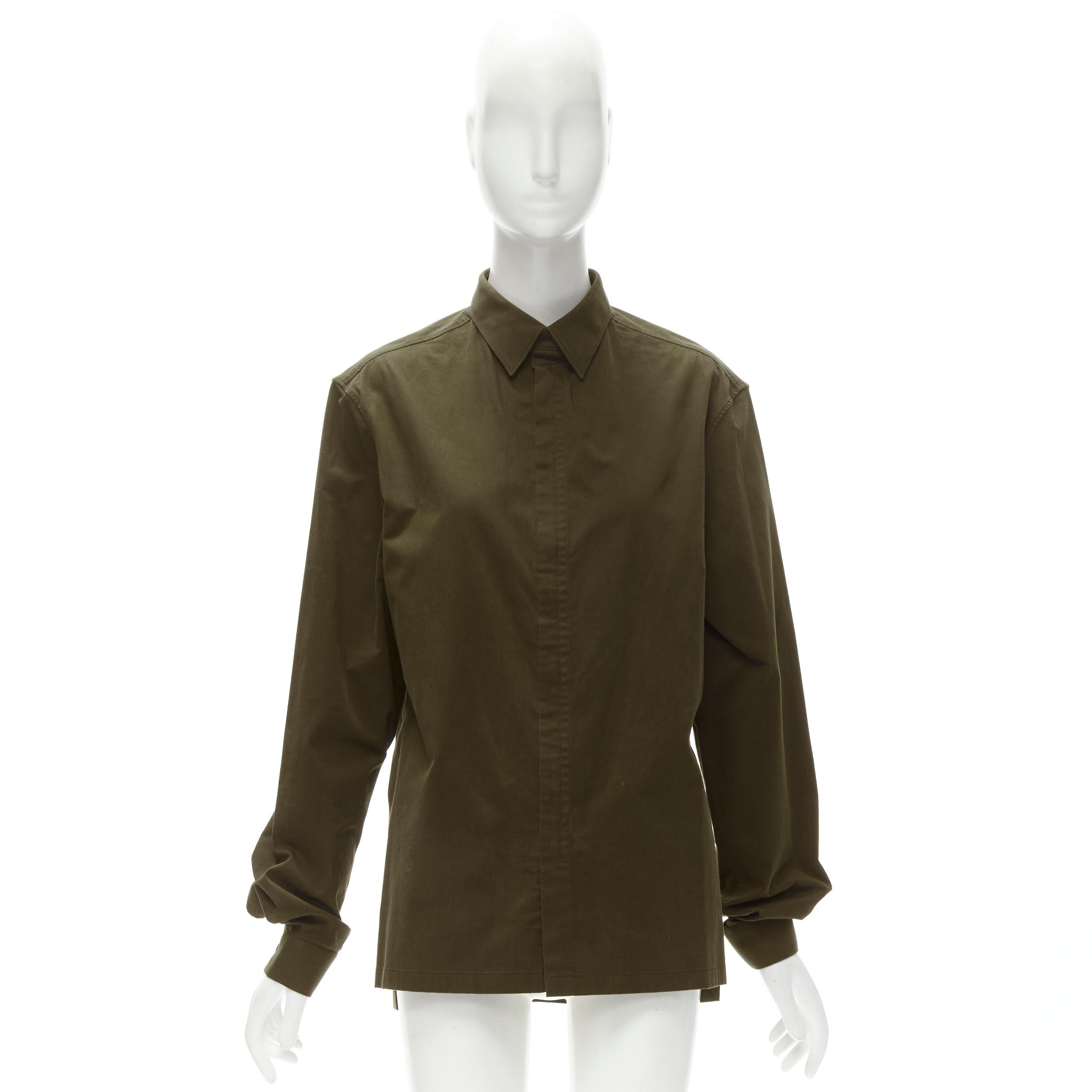 BALENCIAGA army green cotton-blend concealed zip front shirt EU38 S For Sale 3