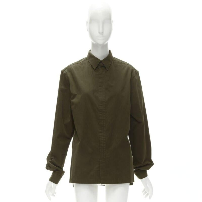 BALENCIAGA Camicia con zip nascosta in misto cotone verde militare EU38 S in vendita 5