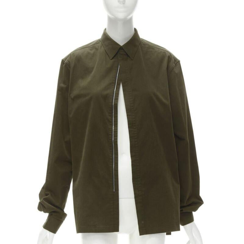 BALENCIAGA Camicia con zip nascosta in misto cotone verde militare EU38 S In condizioni buone in vendita a Hong Kong, NT